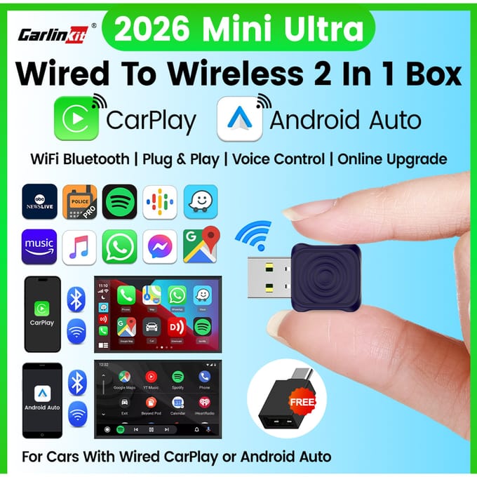 CarlinKit 5.0 Mini Ultra draadloze adapter Draadloze CarPlay Android Auto voor OEM Auto Plug en Play WiFi Bluetooth Auto-verbinding