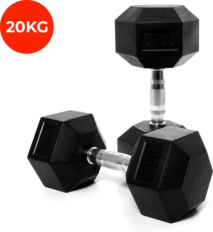 Core Power - Rubber Hex Dumbbells - 20 kg - Dumbbell set - Krachttraining - Halterset