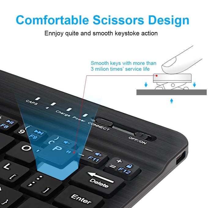 Clavier de jeu Rechargeable de clavier sans fil de Bluetooth de 10 pouces pour Android IOS Windows Russian letters noir