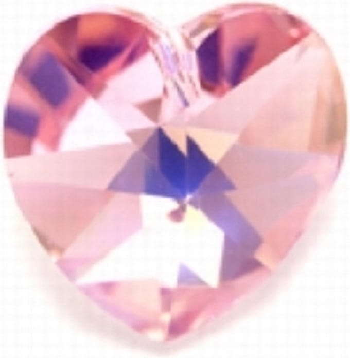 Swarovski Elements, hart 18x18mm, light rose AB met zilverfoil rug (6202), per stuk