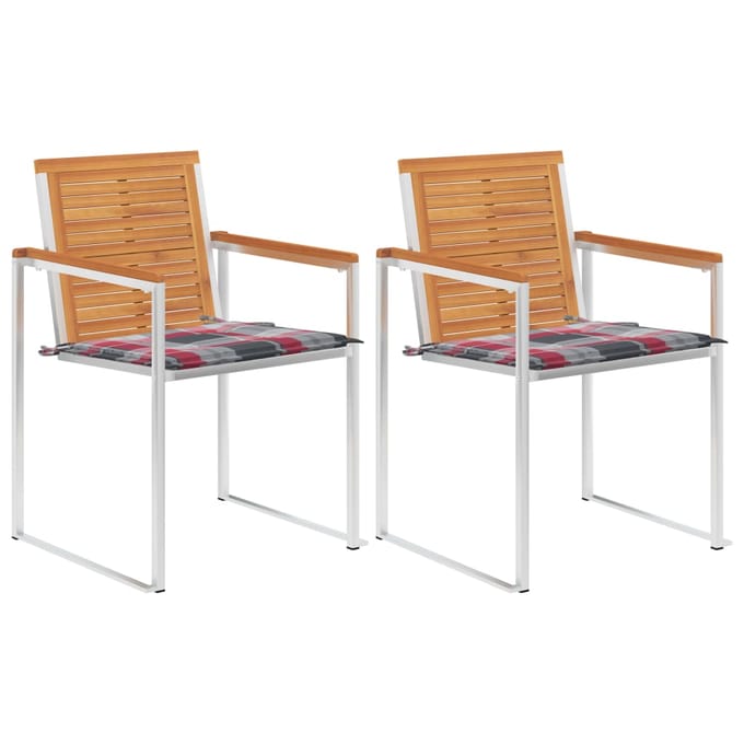vidaXL - Tuinstoelen - 2 - st - met - kussens - massief - acaciahout - en - staal