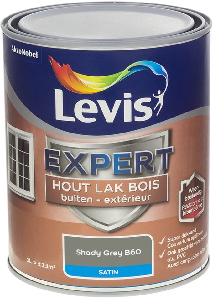 Levis - Expert Hout Lak Buiten Satin Mix - Shady Grey B60 - Mengverf - 1 L