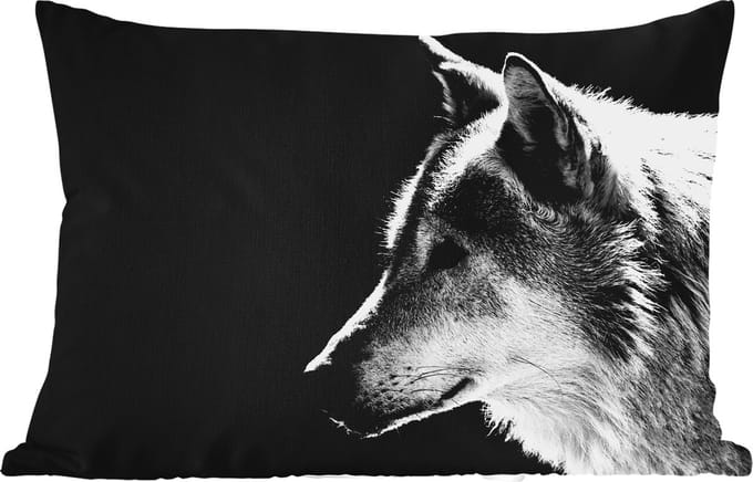 Buitenkussens - Wilde dieren - Wolf - Zwart - Wit - 60x40 cm - Weerbestendig