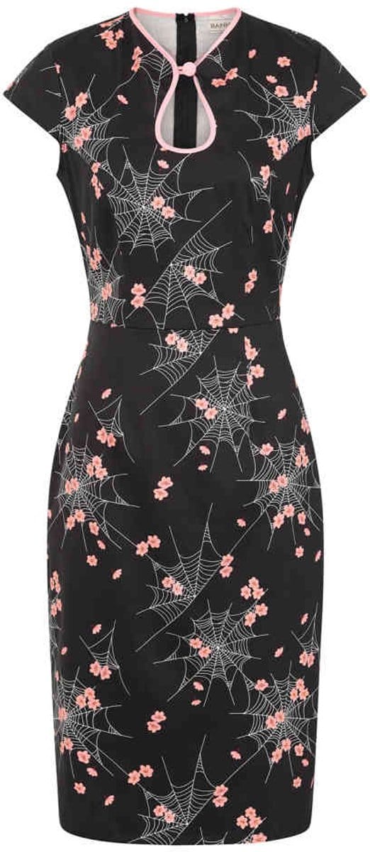 Banned - Kaori Spiderweb Blossom Kokerjurk - XL - Zwart