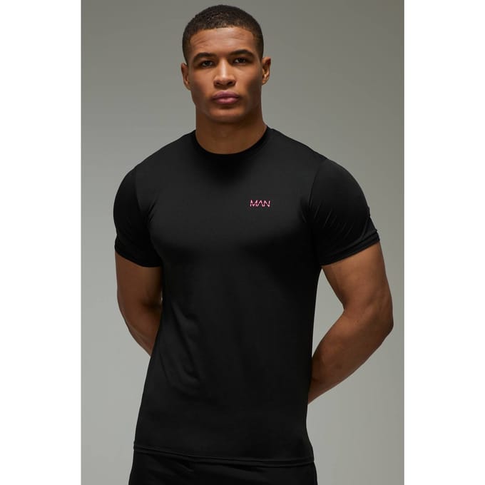Man Active Performance Regular Fit Neon Logo T-Shirt | Black | Size Medium