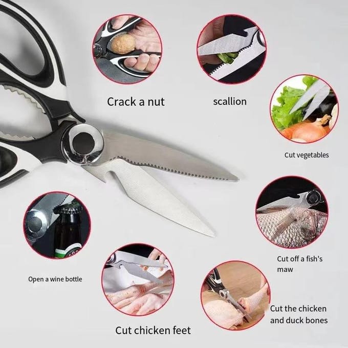 Ciseaux de cuisine multifonctionnels, pour tuer le poisson, couper les légumes rôtis, os de gril, ciseaux en acier inoxydable beige