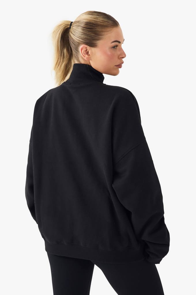 boohoo Dames Funnel Neck Zip Through Oversized Bomber Sweatshirt | Zwart | Maat: XS