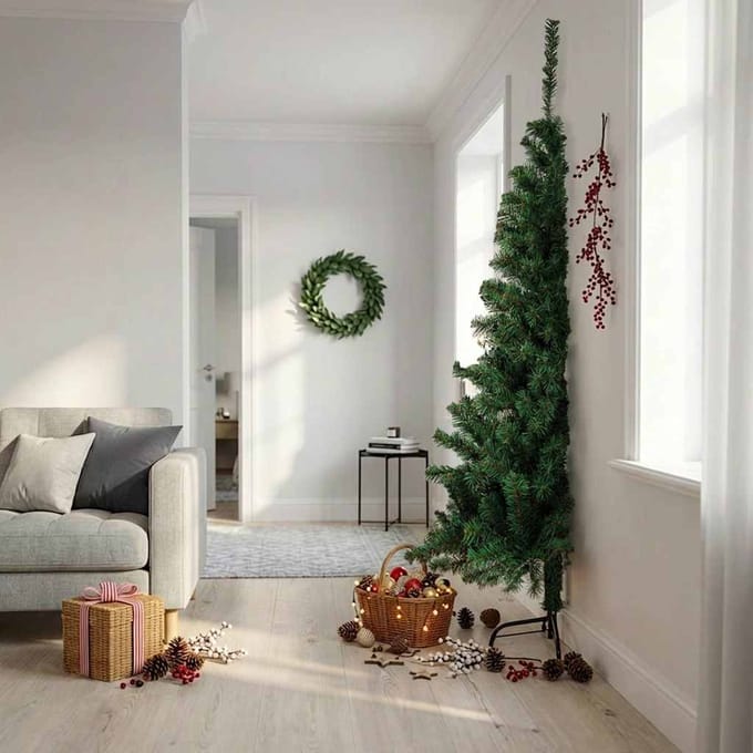 vidaXL - Kunstkerstboom - met - standaard - half - 240 - cm - PVC - groen