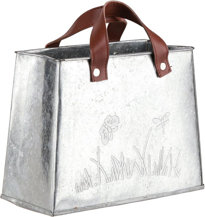 Decoratieve tas, zilver, wit, bruin, metaal, plantenpot, L22cm, 2 stuk