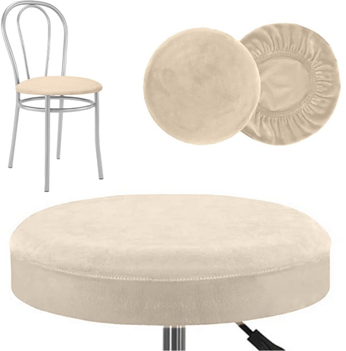 Meble odNowa - Ronde Stoelzitting Hoes - Fluweel - Crème - Elastisch