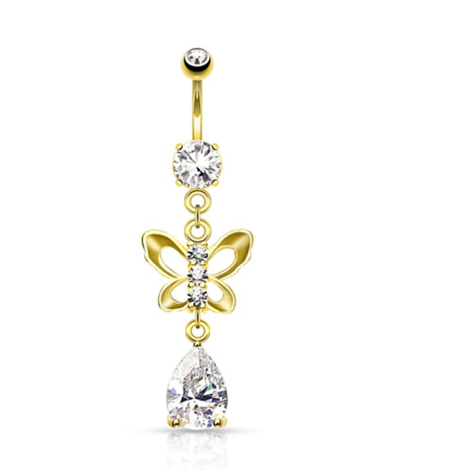Navelpiercing CZ vlinder met druppel - goud - LMPiercings