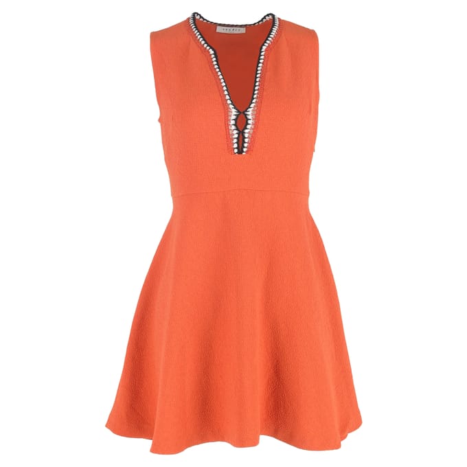 Sandro mini-jurk met diepe V-hals in oranje polyester