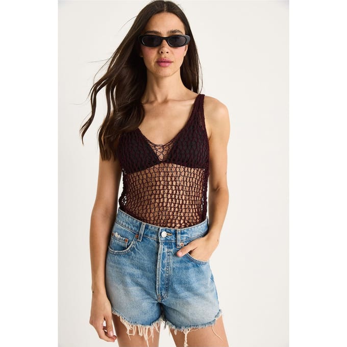 Textured Knitwear Crewneck Blouse met Gaasdetail
