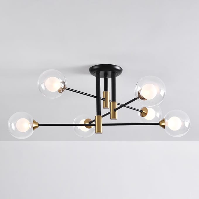 Design plafondlamp zwart met goud, 6-lichts - Aura