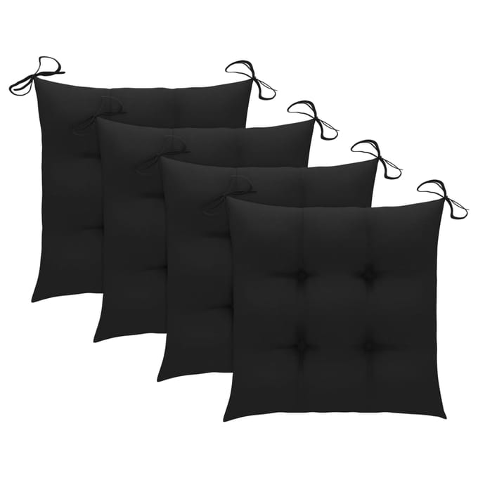 vidaXL - Opklapbare - stoelen - met - zwarte - kussens, - 3 - stuks, - massief - teakhout