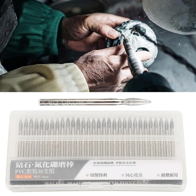 30 stuks 150 Grit Punt Diamant Slijpstiften 3mm Elektrische Slijpmachine Snijgereedschap voor Jade Steen Graveren