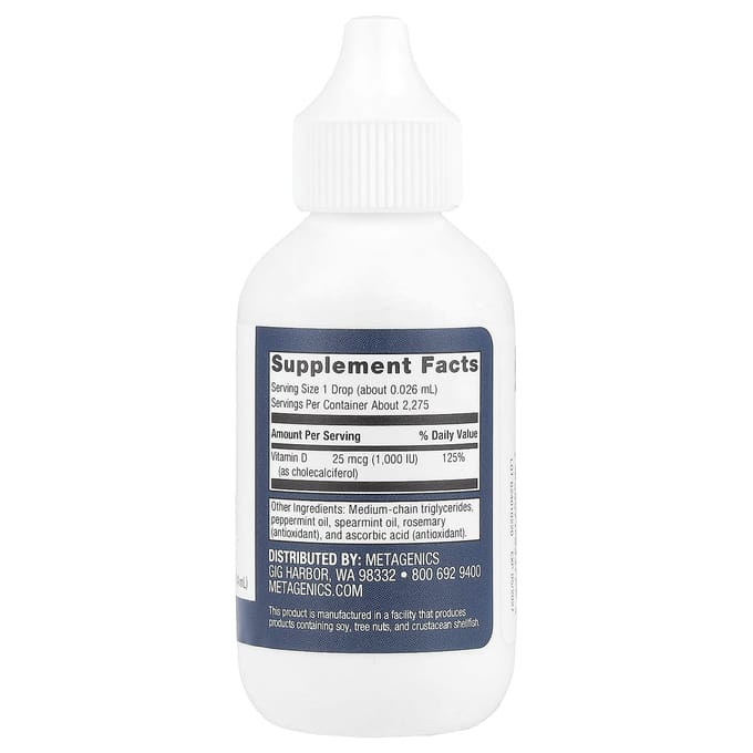 Metagenics, vitamine D3 liquide, 25 mcg, 59,14 ml (2 fl oz)