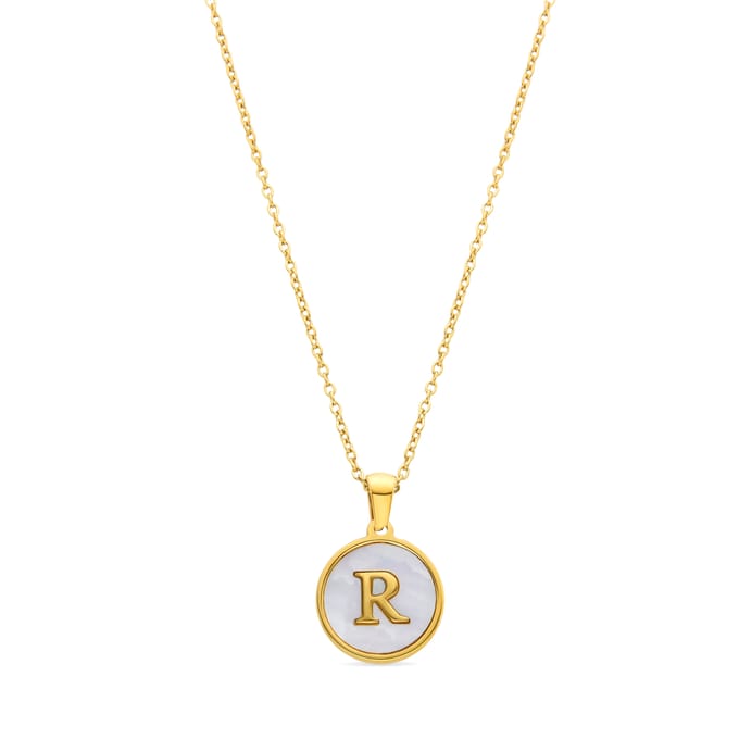 Collier Luxenter en nacre blanche finie en or jaune 18K - Alphabet R beige