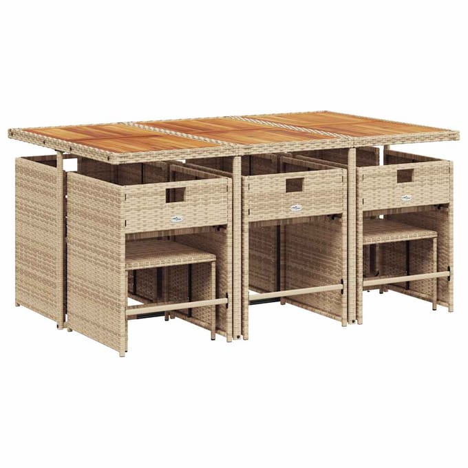 vidaXL - 11-delige - Tuinset - met - kussens - poly - rattan - beige