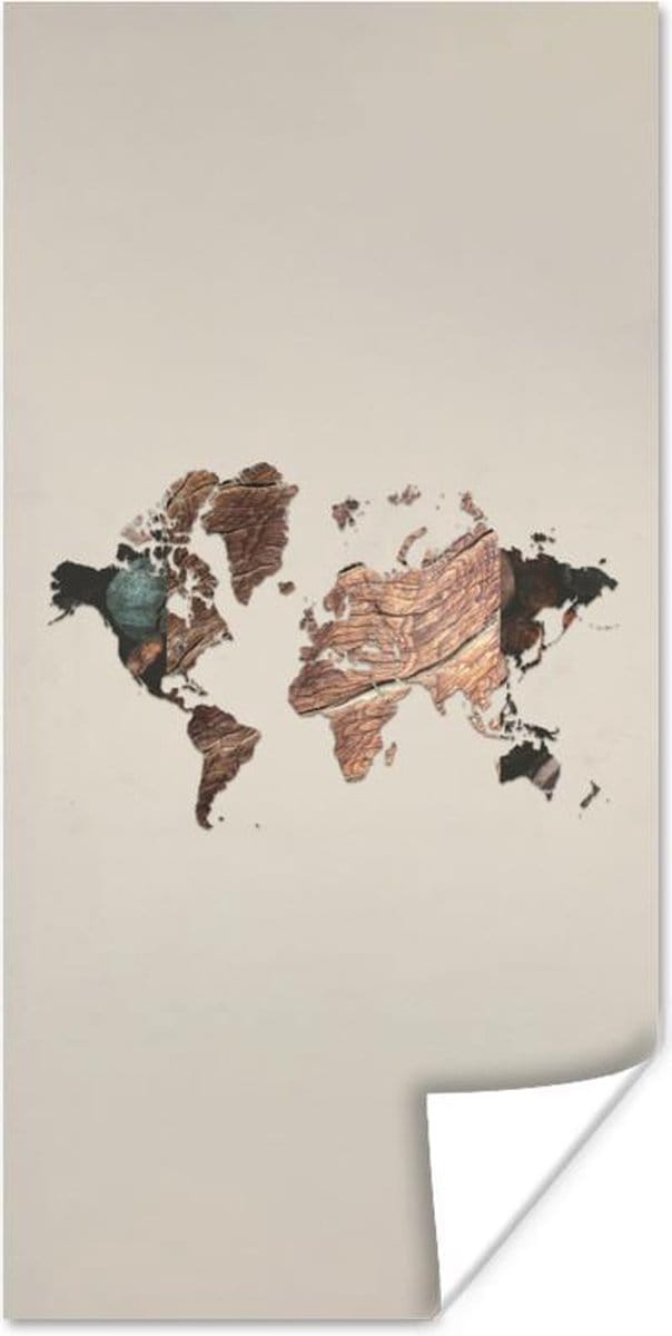 Wereldkaarten - Wereldkaart - Hout - Bruin - 80x160 cm