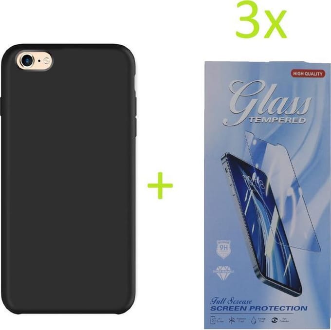 hoesje Geschikt voor: iPhone 7 Plus / 8 Plus TPU Silicone rubberen + 3 Stuks Tempered screenprotector - zwart
