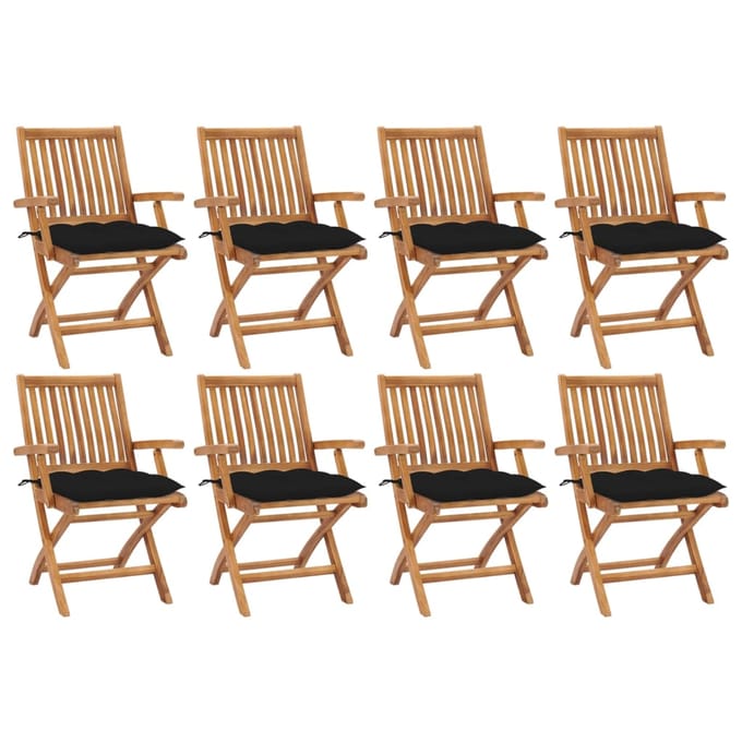 vidaXL - Opklapbare - stoelen - met - kussens, - 8 - stuks, - massief - teakhout