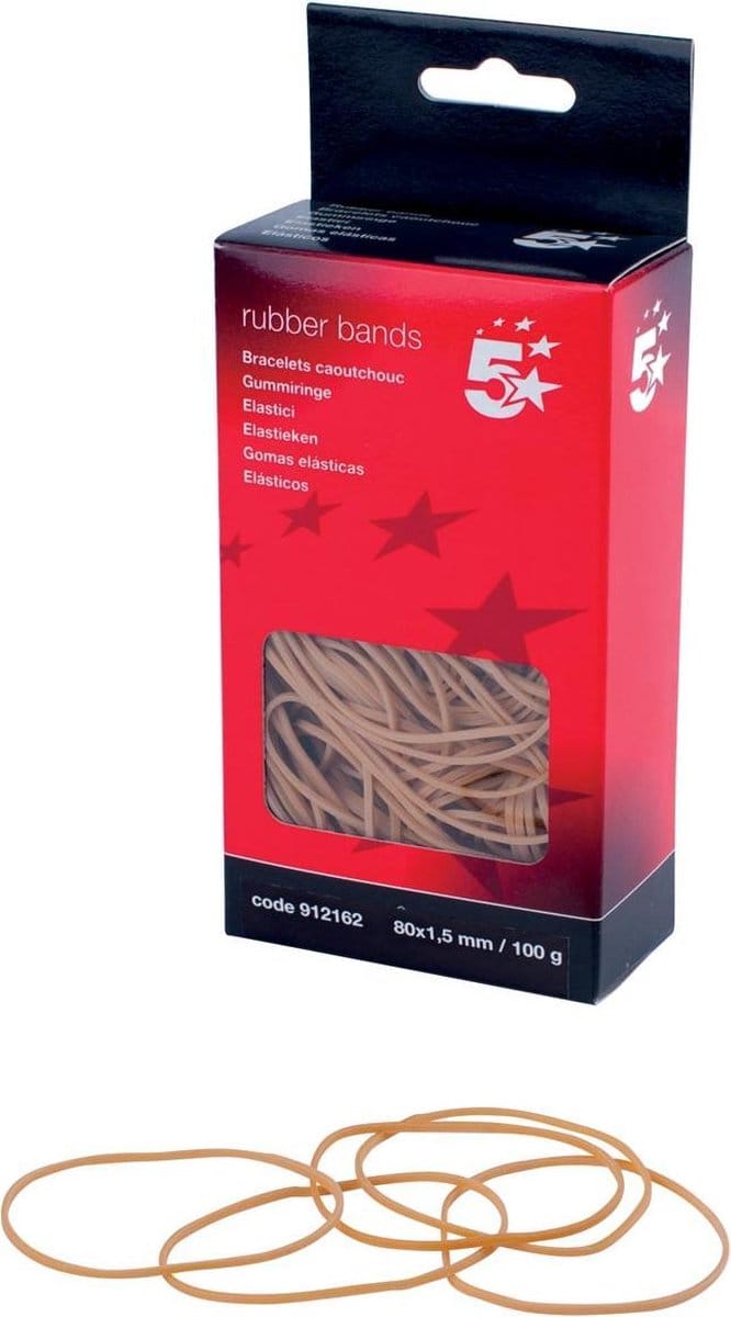 5 Star elastieken 1,5 mm x 80 mm, doos van 100 g