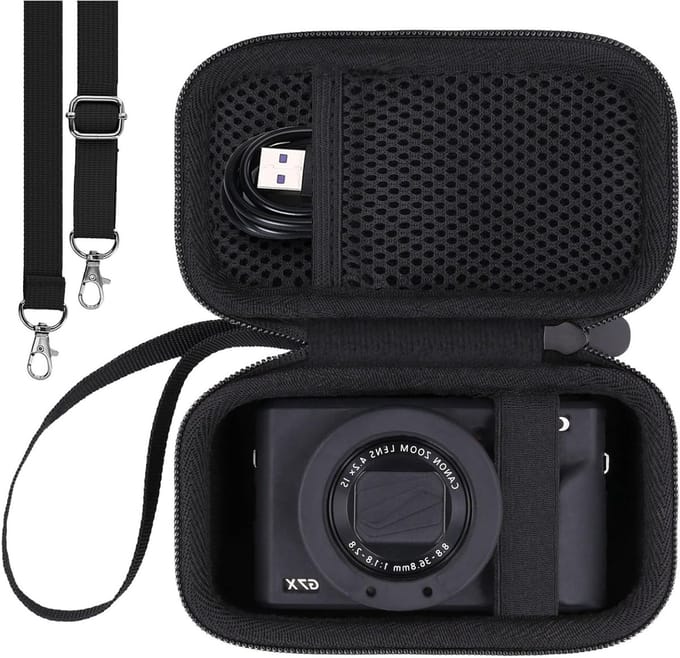 Duurzame en compacte hardcase tas voor digitale camera's met schouderband en handvat, zwart