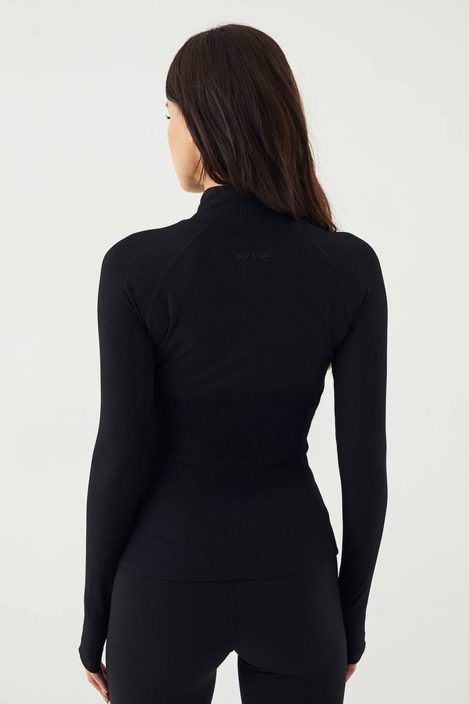 Dames DSGN Studio Ultra Sculpt Sportjack met Geribbelde Naaddetails | Zwart | Maat: Medium