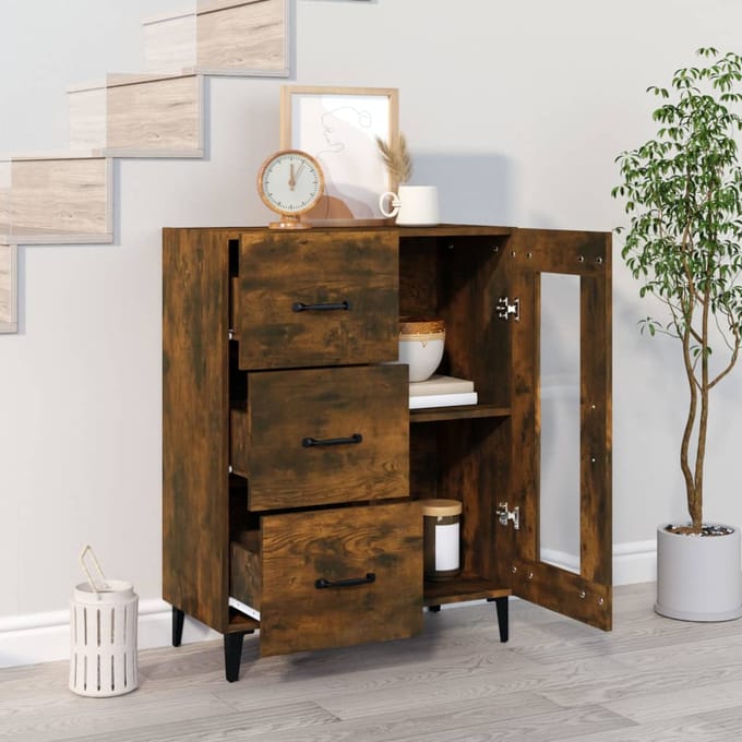 vidaXL - Dressoir - 69,5x34x90 - cm - bewerkt - hout - gerookt - eikenkleurig
