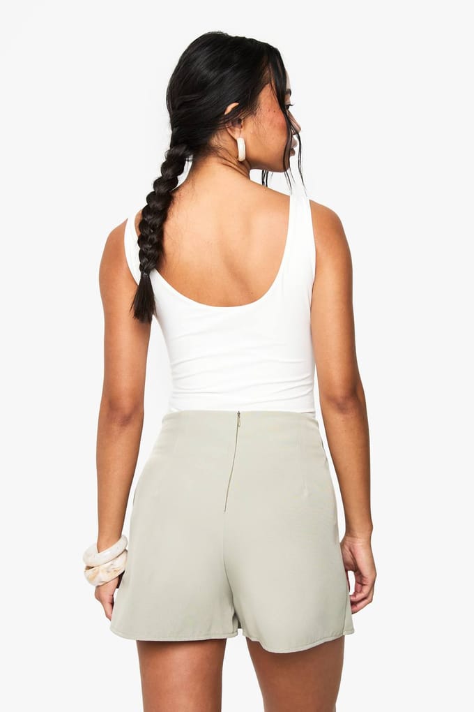 boohoo Dames Geweven gespleten voorkant skort | Sage | Maat: 6