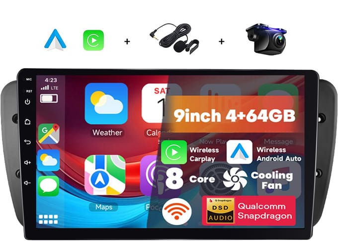 Boscer Autoradio - Geschikt voor Seat Ibiza 2013 - Android 15 - 9 Inch HD Touchscreen - 8-Core Snapdragon 4+64GB - Interne Koeling - Apple CarPlay & Android Auto - GPS, WiFi, Bluetooth - Camera & Microfoon