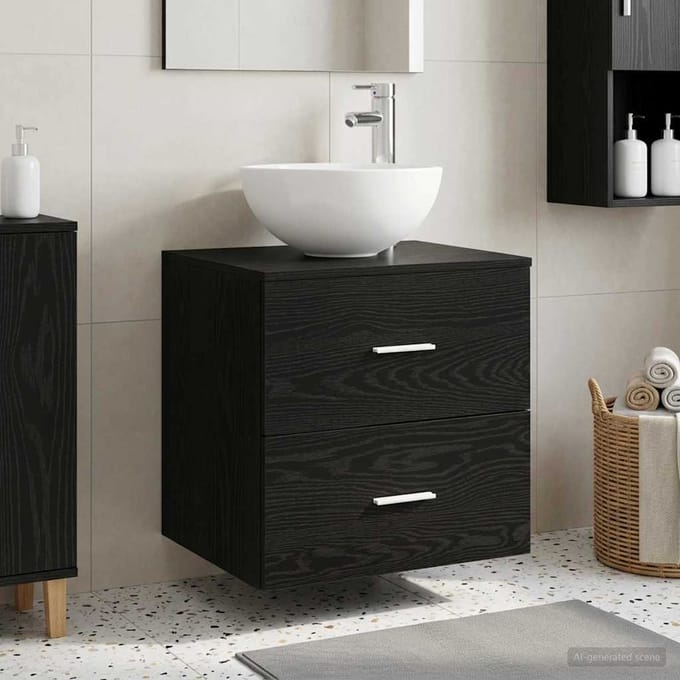 vidaXL - Wandgemonteerde - Waskom - Vanity - Zwart - eiken - 49,5 - x - 35 - x - 63 - cm