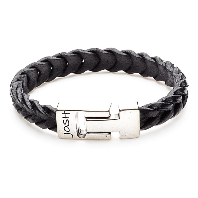 Josh Heren Armband Leer;Metaal - ZilverkleurigZwart