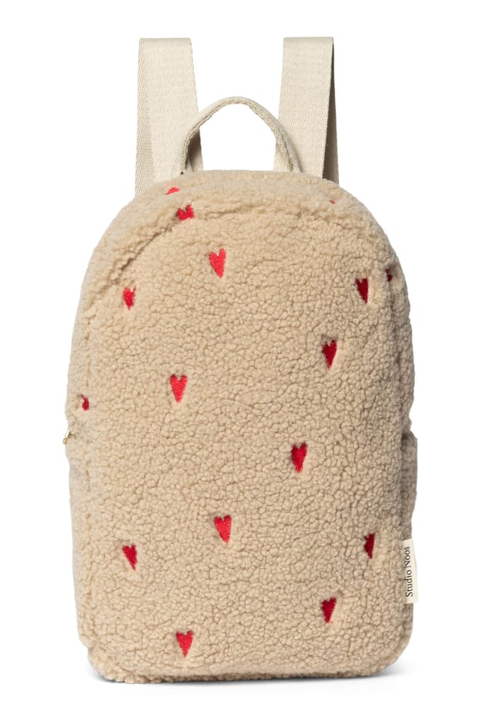 Studio Noos rugzak mini teddy ecru hearts