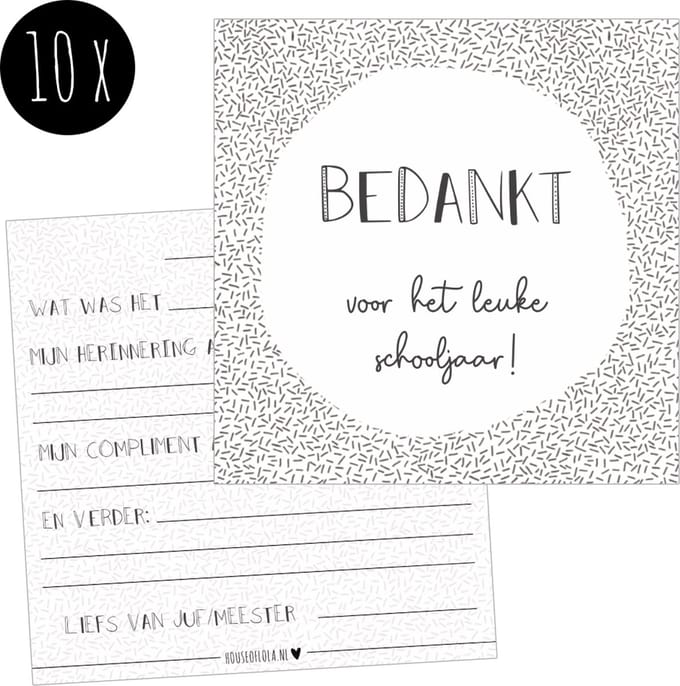 10x Kaartje van juf of meester voor leerlingen | einde schooljaar / bedankt / afscheid