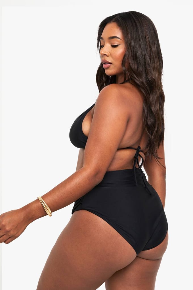 boohoo Dames Plus Buikcontrole Bikini-Broekjes | Black | Maat: 28