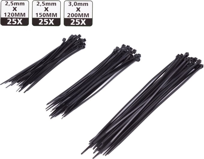Hofftech Tie Rib Kabelbinders Set - Sterk en Duurzaam - 75 stuks - Zwart