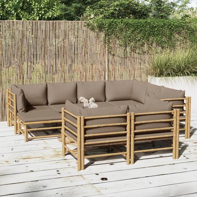 vidaXL - 10-delige - Loungeset - met - kussens - bamboe - taupe