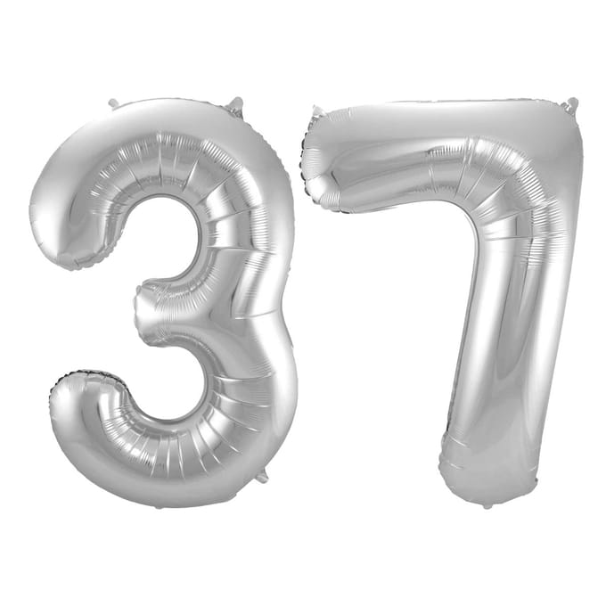Folieballon 37 jaar - Zilver - 86 cm