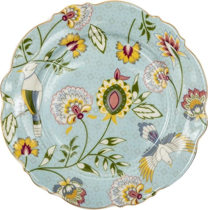 Clayre & Eef Ontbijtbord Ø 20 cm Blauw Keramiek Bloemen