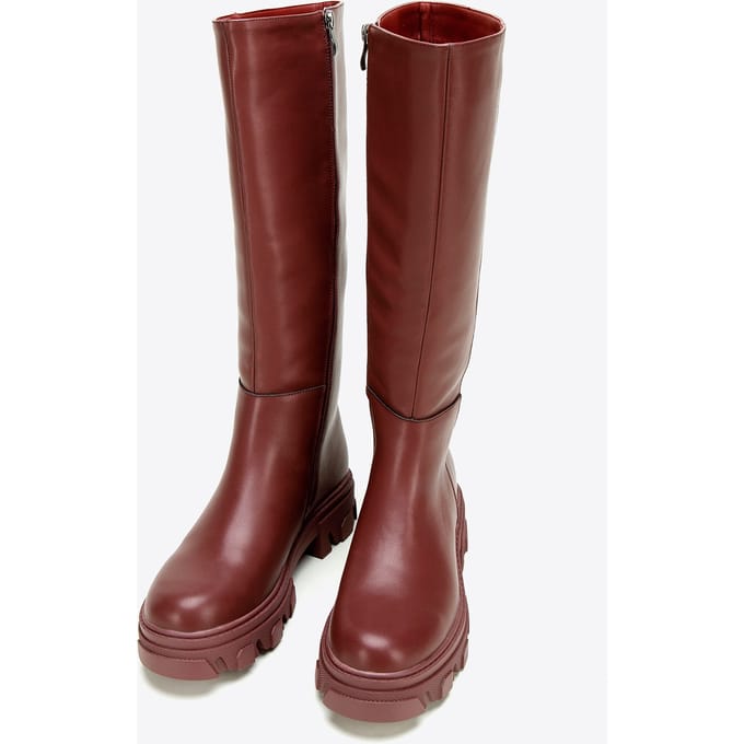 Wittchen Dames leren laarzen met dikke zool en rits, kersenrood, natuurlijk leer