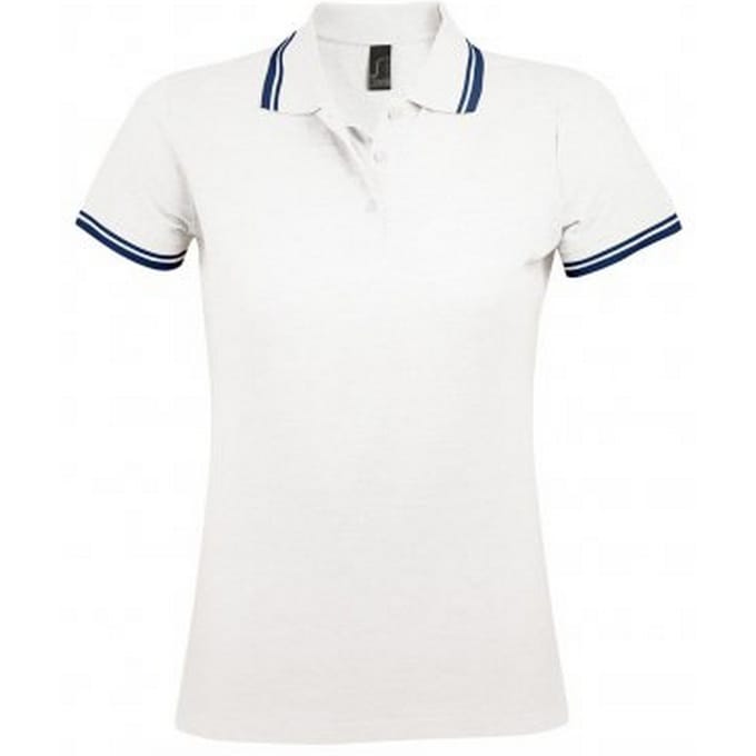 SOLS Dames/dames Pasadena getipt korte mouw Pique Polo Shirt (Wit/Navy) (Maat M)