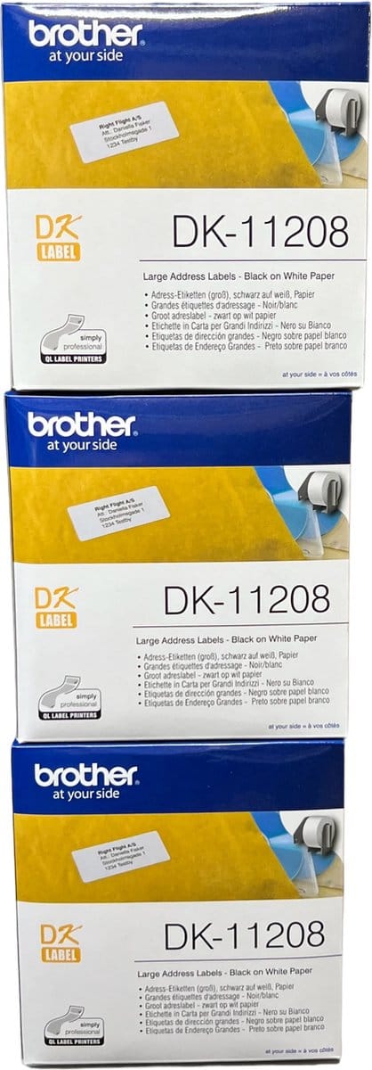 3 stuks originele Brother DK-11208 adreslabel (38mm x 90mm) 3 x 400 st