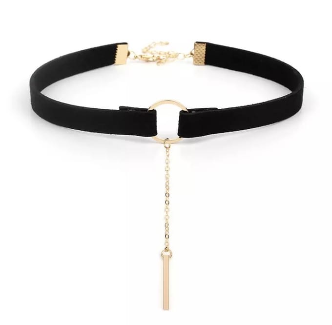 Jomide Choker Retro Suède - Zwart/Goudkleurig