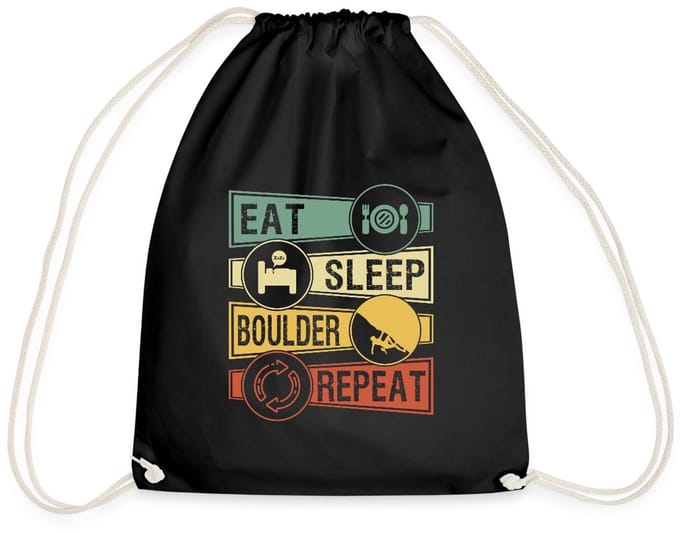 Eat Sleep Boulder Repeat – Klimleven In Kleur Gymtas