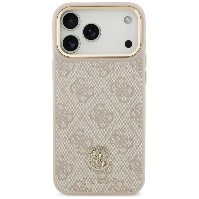 Guess Classic Strass Logo Leather Backcover met MagSafe voor de Apple iPhone 17 Pro Max - Roze