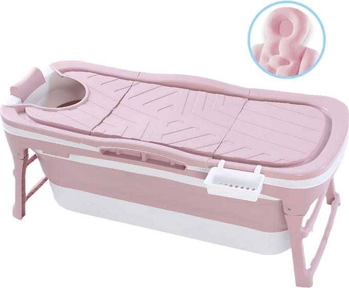 NiteSense® Opvouwbaar Bad - Zitbad - 143 CM – kussen - Badlamp - Roze