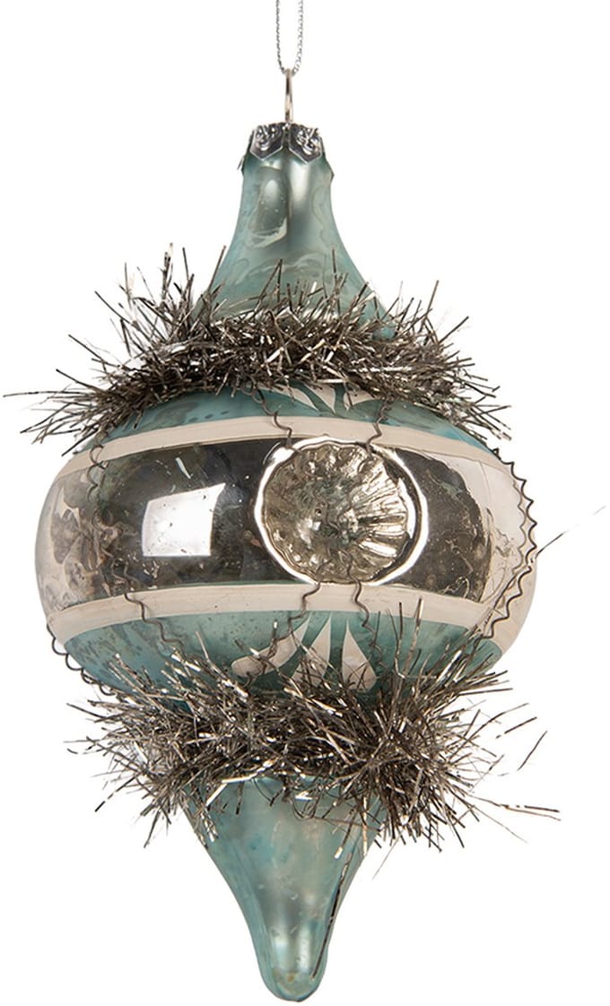 Clayre & Eef Kerstbal Overig Ø 7x13 cm Blauw Glas Kerstballen