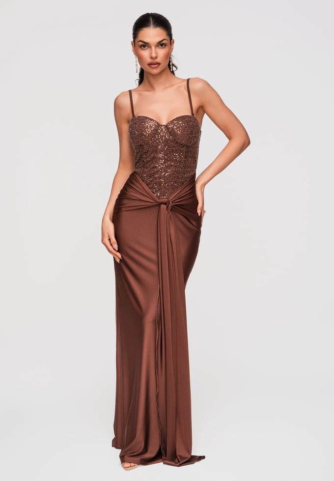 LARICA Jurk - Slim Fit - Rits - Effen Bruin M